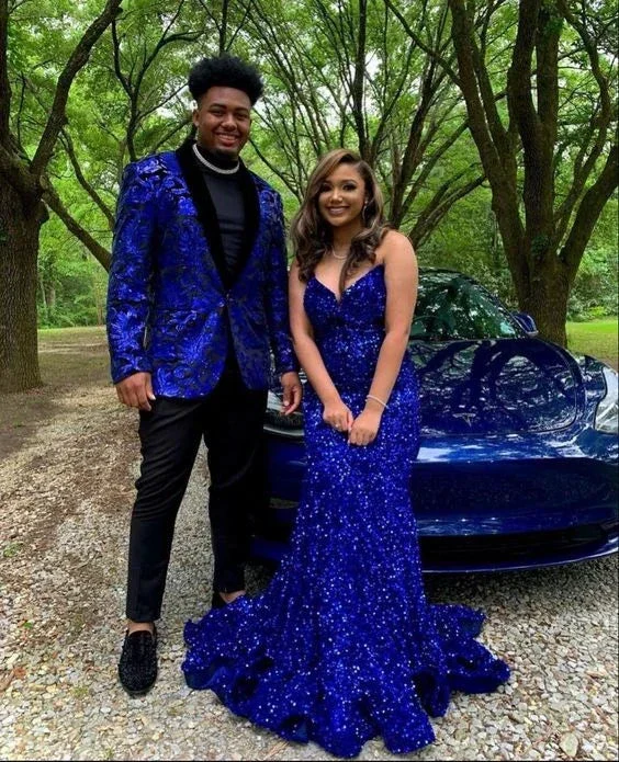 Glitter Royal Blue Mermaid Prom Dress Royal Blue Evening Dress Y5629 - Image 2