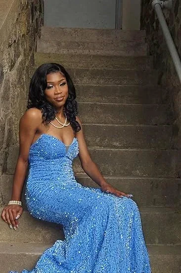 Glitter Royal Blue Mermaid Prom Dress Royal Blue Evening Dress Y5629 - Image 6
