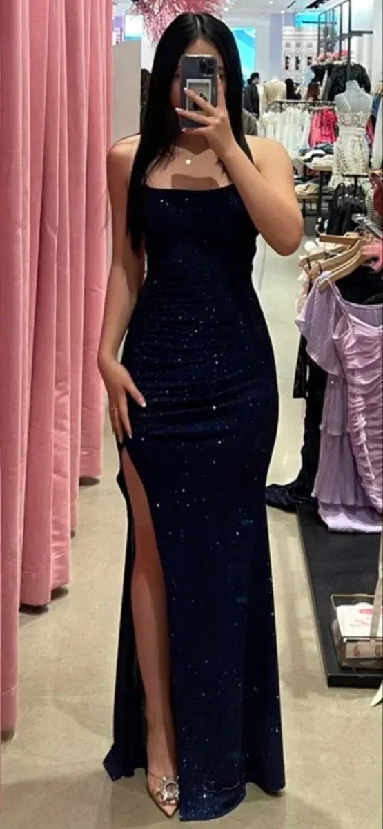Glitter Sheath/Column Prom Dress with Split Charming Evening Dress Y4404 - Image 2
