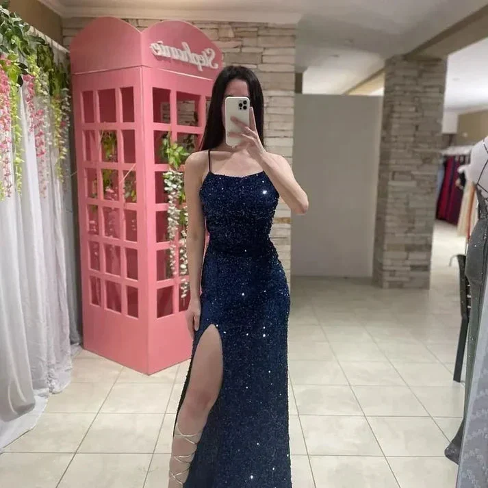 Glitter Sheath/Column Prom Dress with Split Charming Evening Dress Y4404 - Image 3