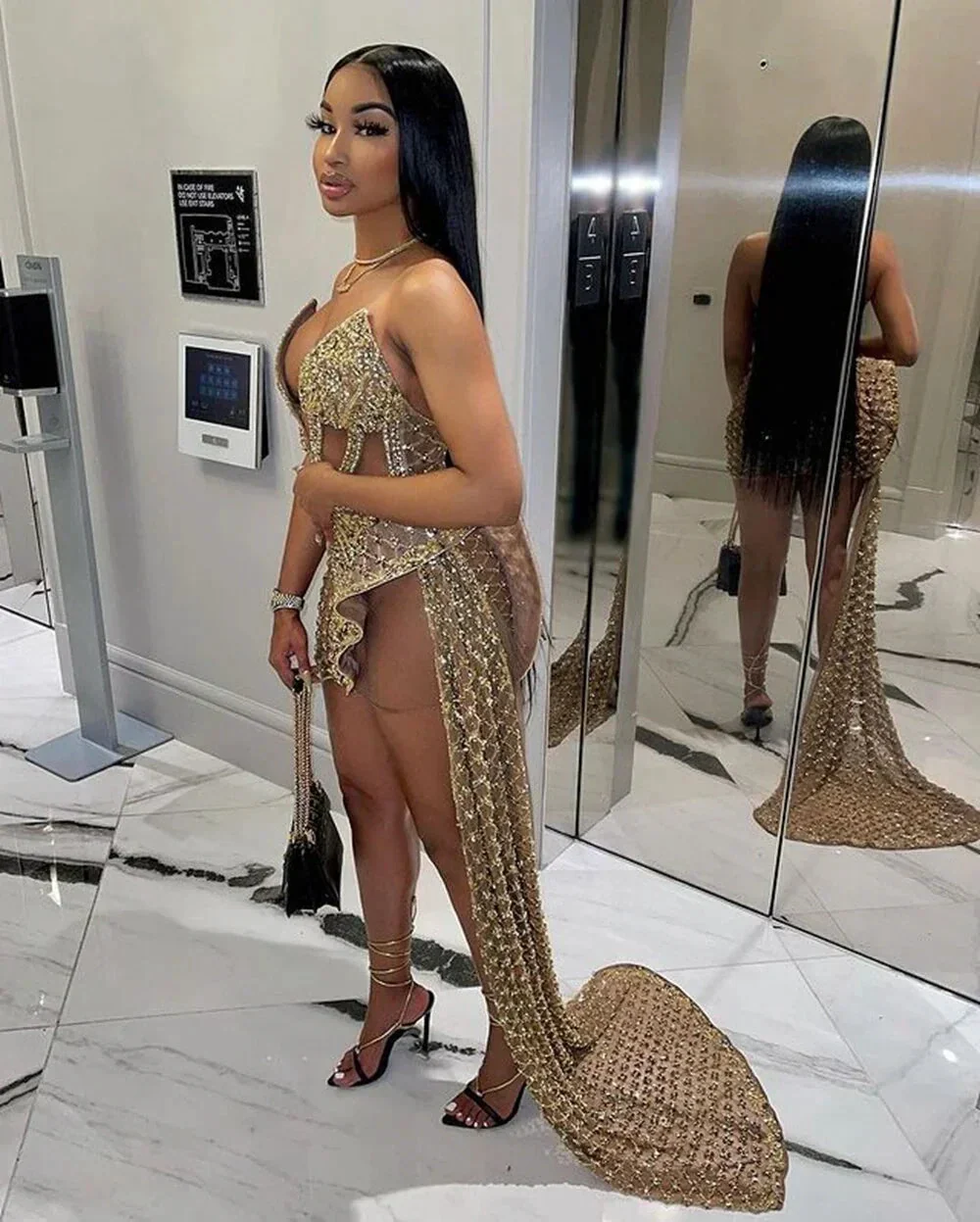 Glitter Sleeveless Gold Sequin Girls African Short Homecoming Dresses Y548 - Image 2