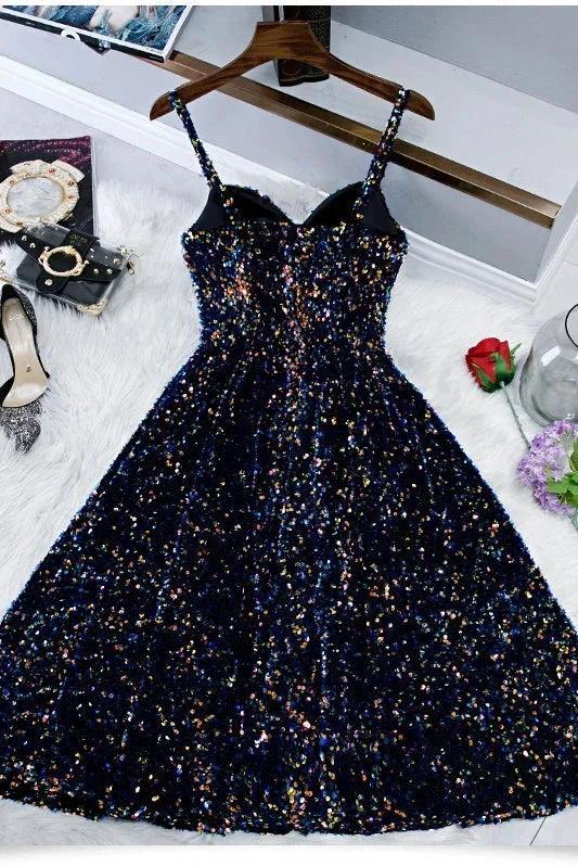 Glitter Spaghetti Straps Cute Short Prom Dresseses Tight Tea Length Homecoming Dresses - Image 2