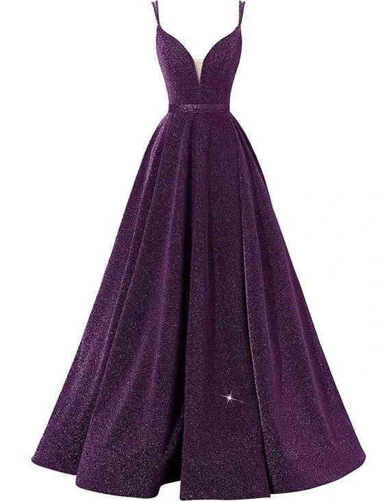 Glitter Spaghetti V-Neck Prom Dresses Long Side Split Formal Evening Gowns Y1849 - Image 2
