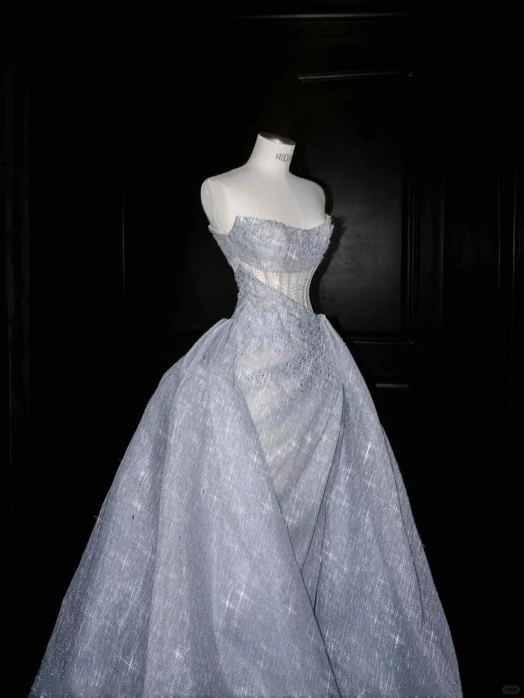 Glitter Strapless Blue Tulle Sequins A Line Prom Dress Evening Dress,Formal Wedding Dress Y8676 - Image 3