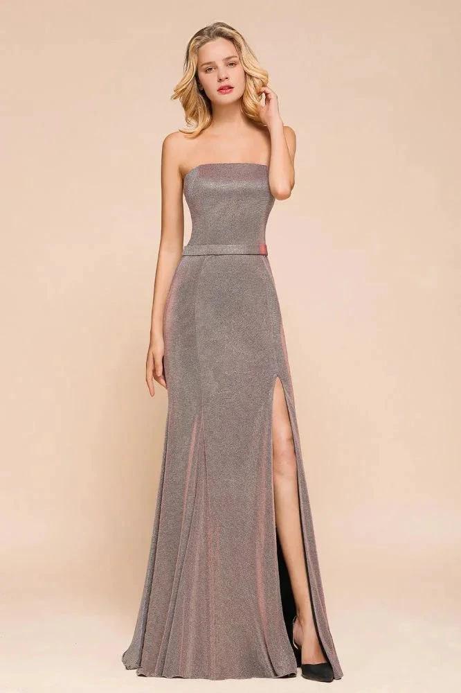 Glitter Strapless Floor Length Prom Dress Sleeveless Split Slit Evening Gown - Image 6
