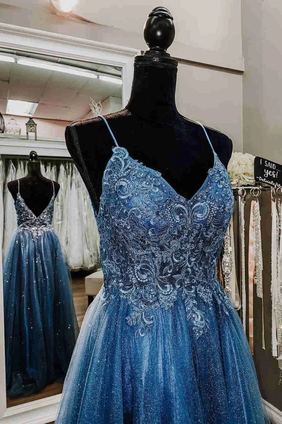Glitter Straps Beaded Blue Formal Prom Dress Chic Evening Dress Y1811 - Image 2
