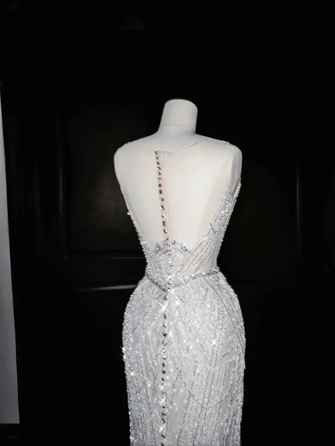 Glitter White Tulle Beaded Mermaid Prom Dress Long Evening Dress Wedding Dress Y8666 - Image 2