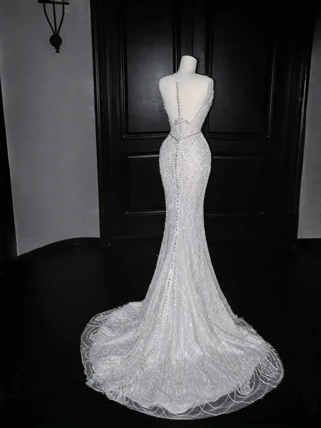 Glitter White Tulle Beaded Mermaid Prom Dress Long Evening Dress Wedding Dress Y8666 - Image 3