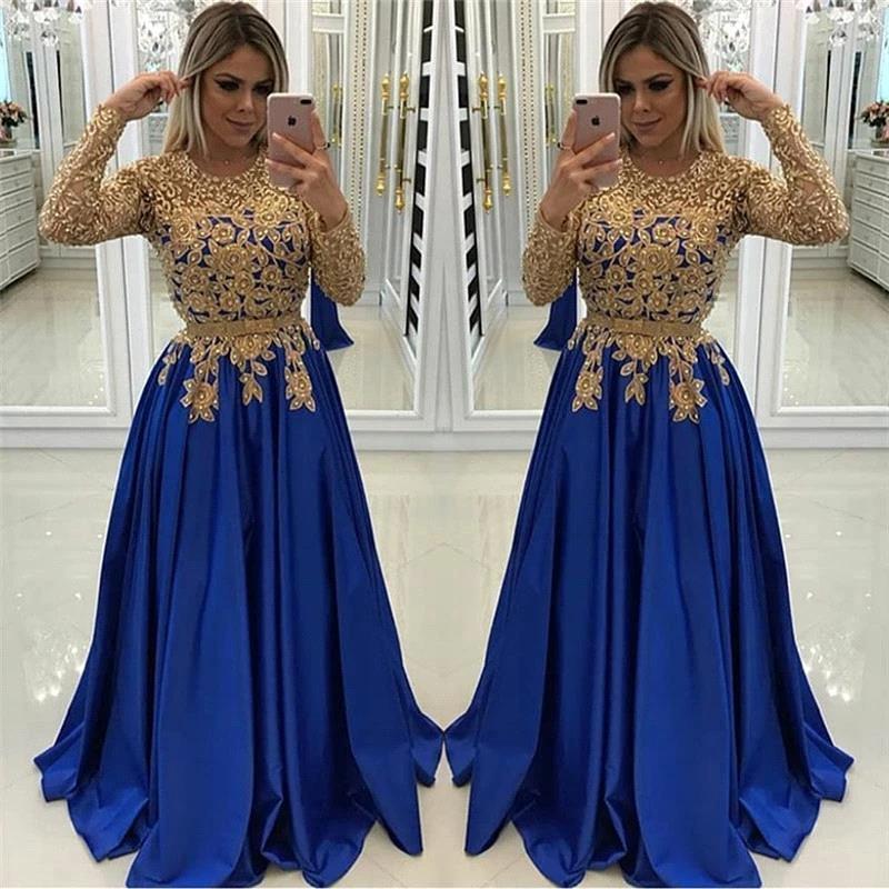 Gold Beads Lace Appliques Evening Dress with Sleeves - Image 2