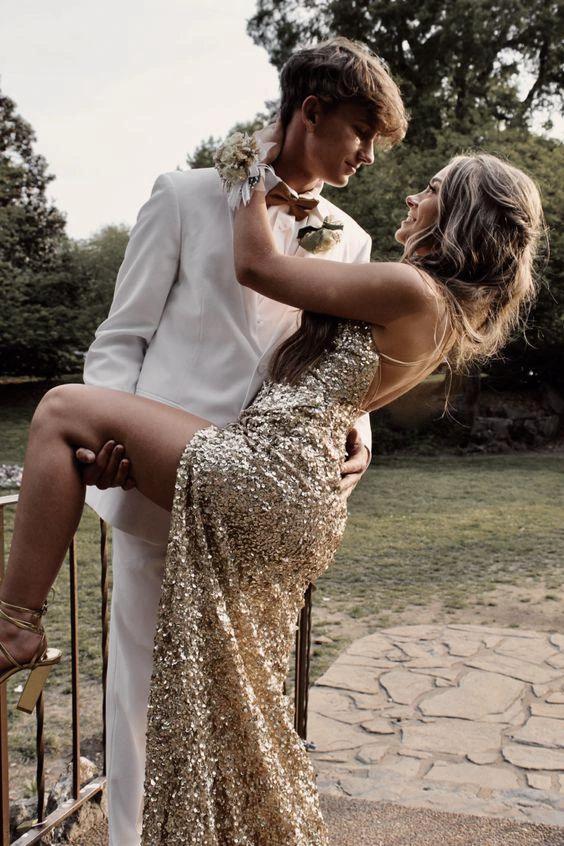 Gold Sequins Long Prom Dress , Charming Evening Dress Y1659 - Image 2