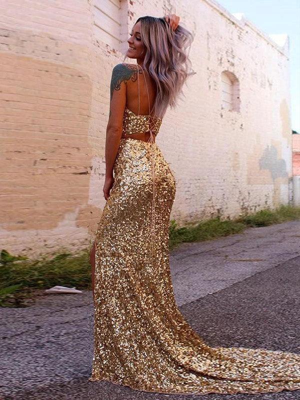 Yellow Prom Dress Two-Pieces Sequin Prom Dresses  SYP94 - Image 2