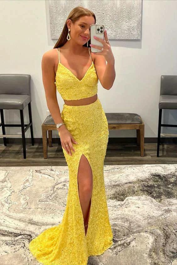 Yellow Prom Dress Two-Pieces Sequin Prom Dresses  SYP94 - Image 3