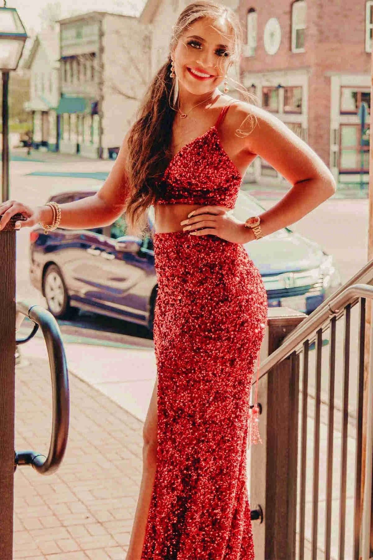Yellow Prom Dress Two-Pieces Sequin Prom Dresses  SYP94 - Image 8