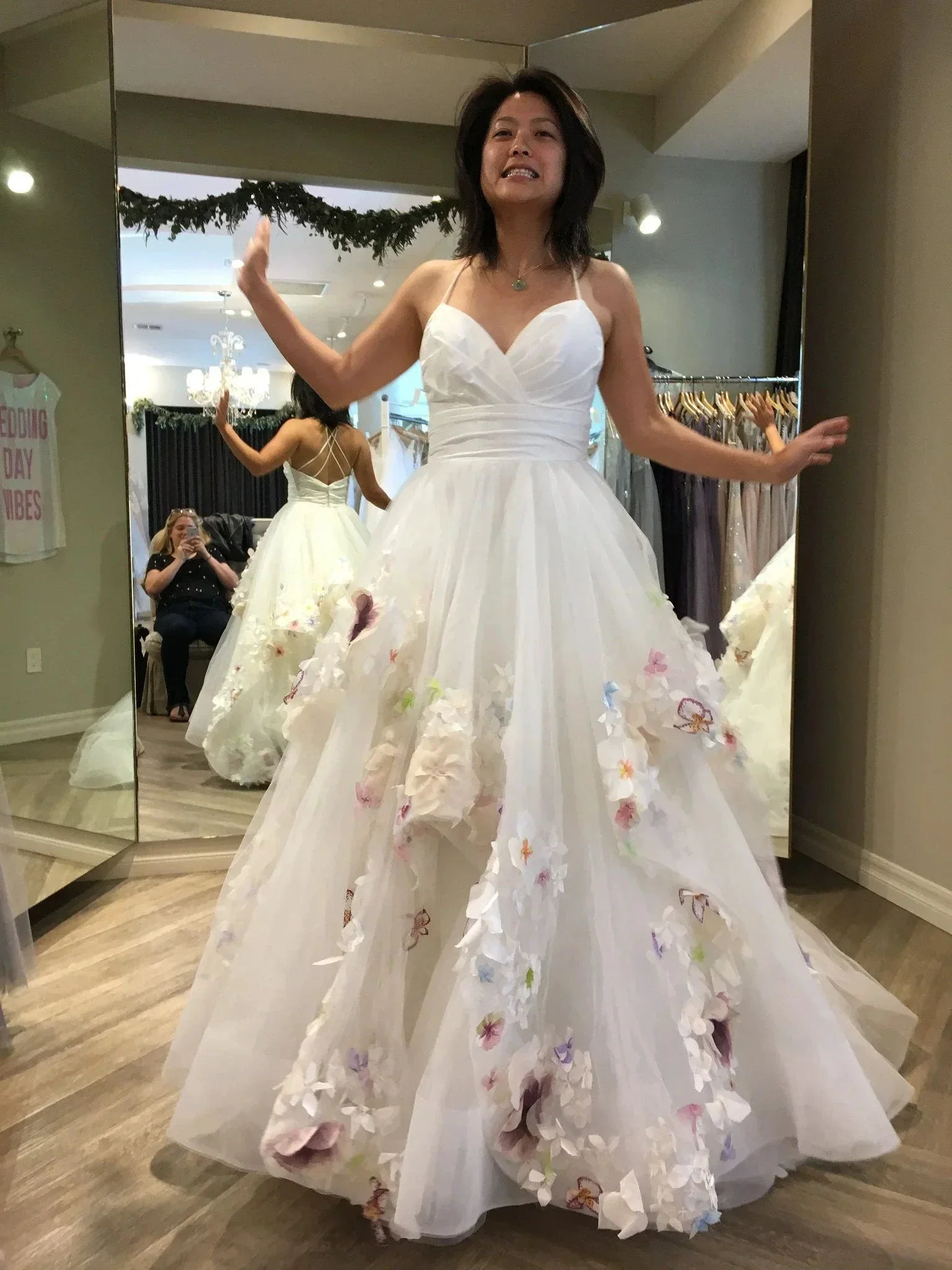 Gorgeous 3D Floral Applique A-line Wedding Dress Y2675 - Image 2