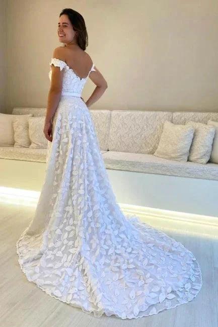 Gorgeous A-Line Lace Sweetheart Sleeveless White Wedding Dresses With Appliques Openback - Image 2