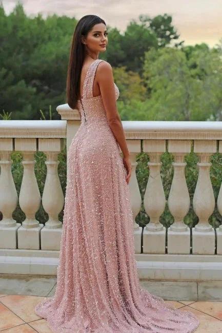 Gorgeous A-Line Satin One Shoulder Sleeveless Pink Prom Dress With Split Front - Image 2