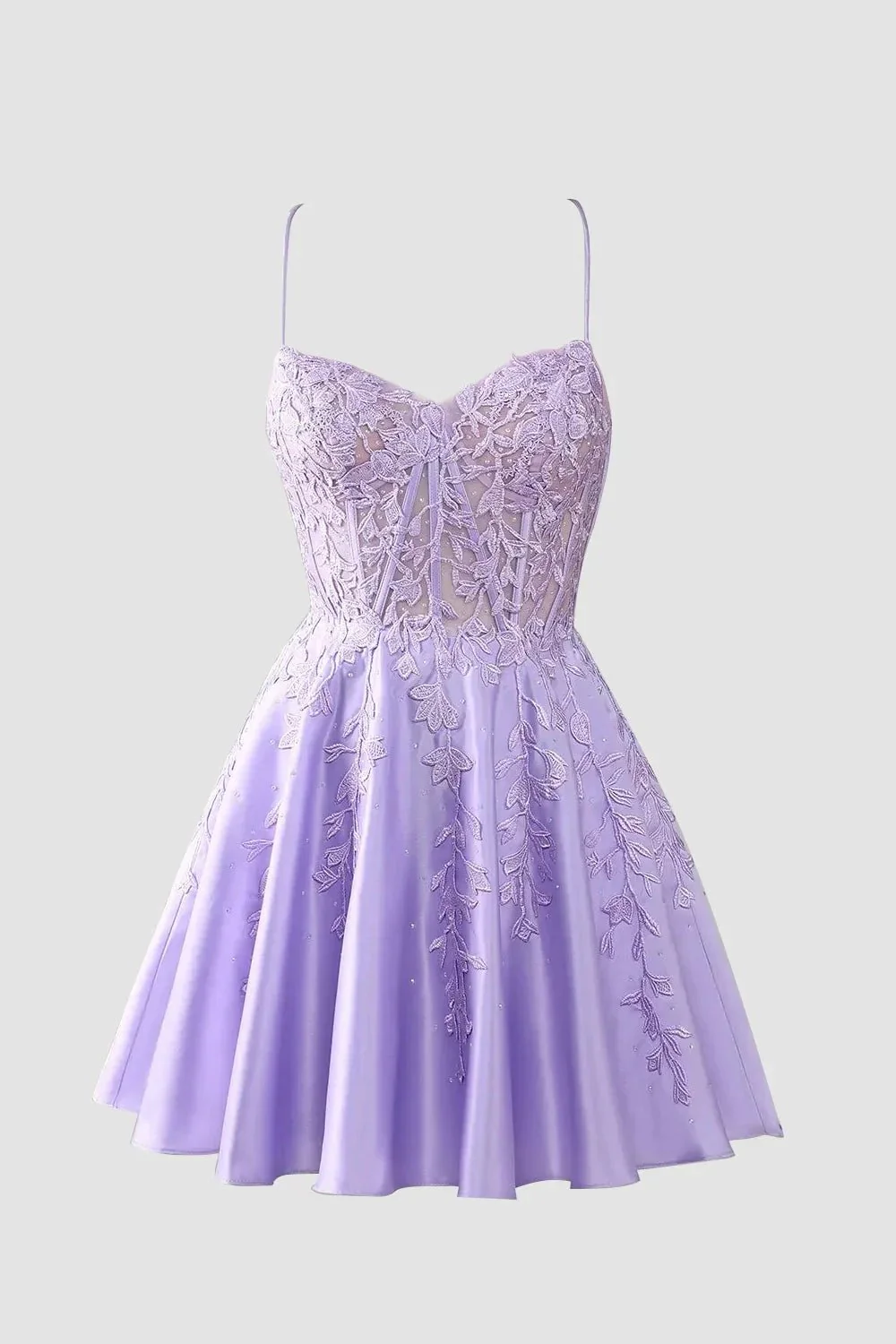 Gorgeous A Line Spaghetti Straps Royal Blue Corset Homecoming Dress with Appliques - Image 7