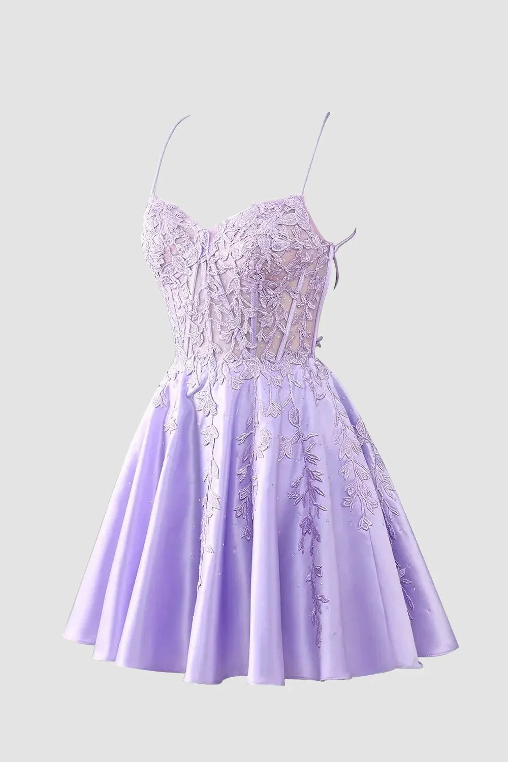 Gorgeous A Line Spaghetti Straps Royal Blue Corset Homecoming Dress with Appliques - Image 8