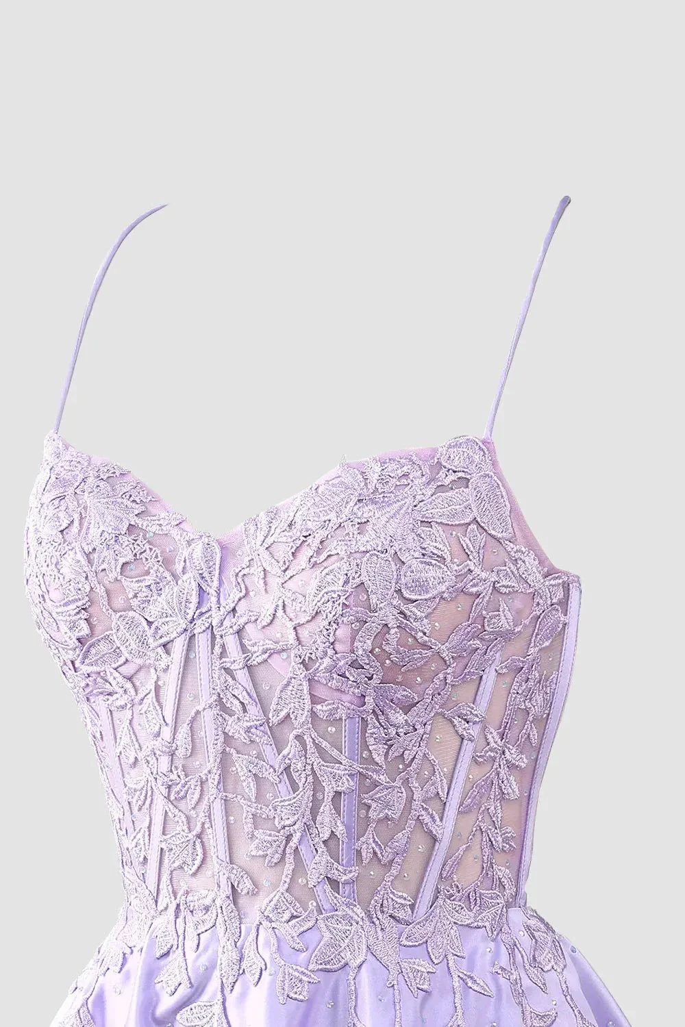 Gorgeous A Line Spaghetti Straps Royal Blue Corset Homecoming Dress with Appliques - Image 9