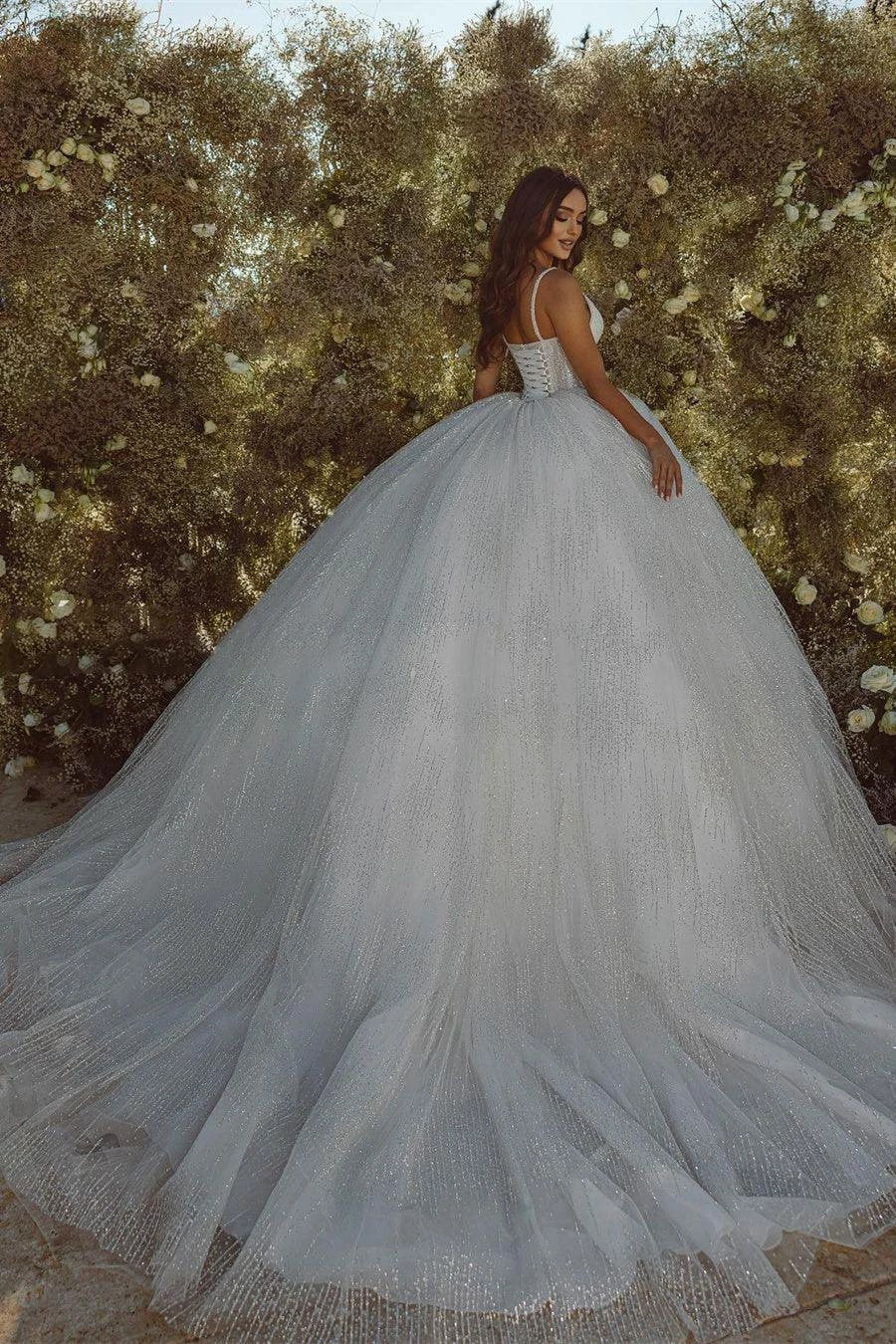 Gorgeous A-line Spaghetti Straps Sequined Lace Tulle Wedding Dress - Image 2