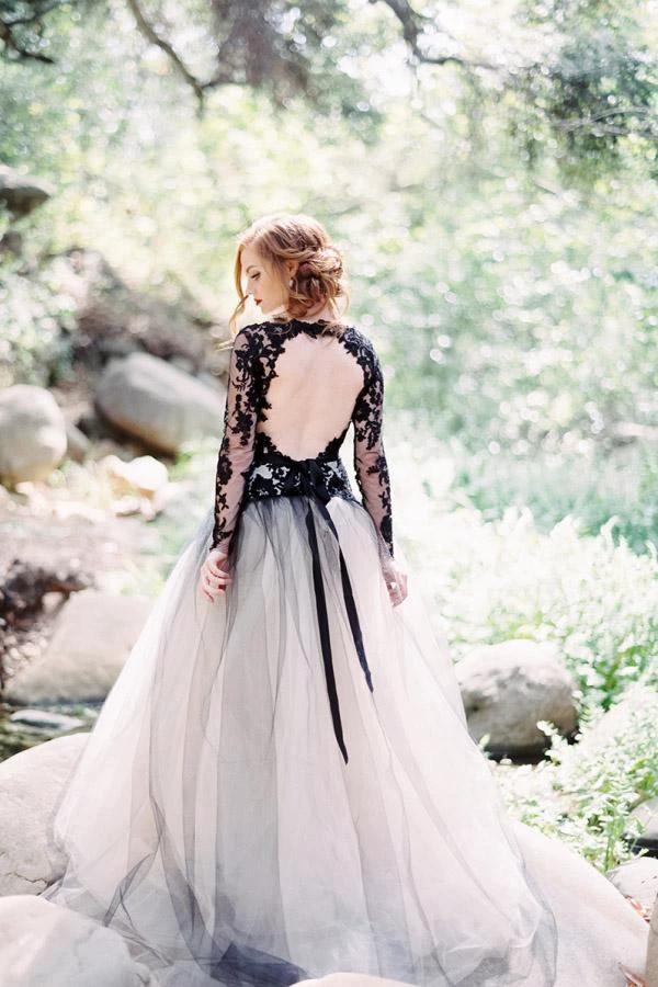 Gorgeous A-line V neck Long Sleeve Black Lace Wedding Dress Bridal Gown  WD485 - Image 2