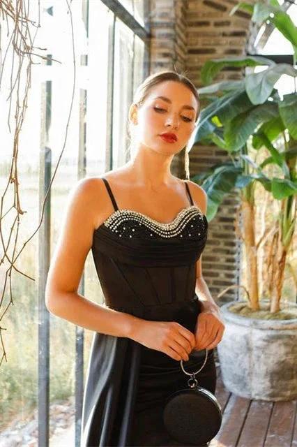 Gorgeous Black Mermaid Straps Sequined Prom Dress With Slit - Image 3