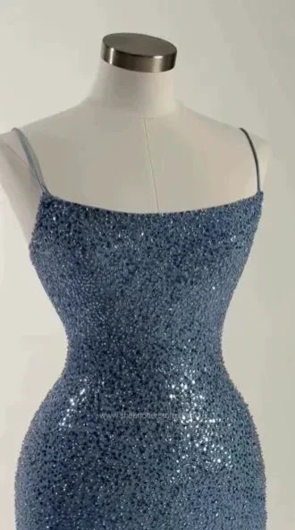 Gorgeous Blue Sequins Beaded Sheath Long Prom Dress Formal Evening Dress Y8512 - Image 2