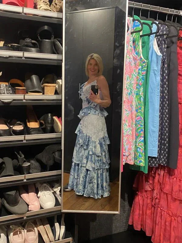 Gorgeous Blue Sleeveless V-Neck Lace Ruffle Tiered Evening Dress Formal Prom Dress Y8460 - Image 8