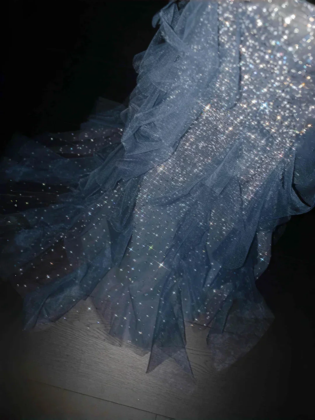 Gorgeous Blue Tulle Sequins Beaded Ruffles Mermaid Prom Dress,Formal Evening Dress Wedding Dress Y8671 - Image 4