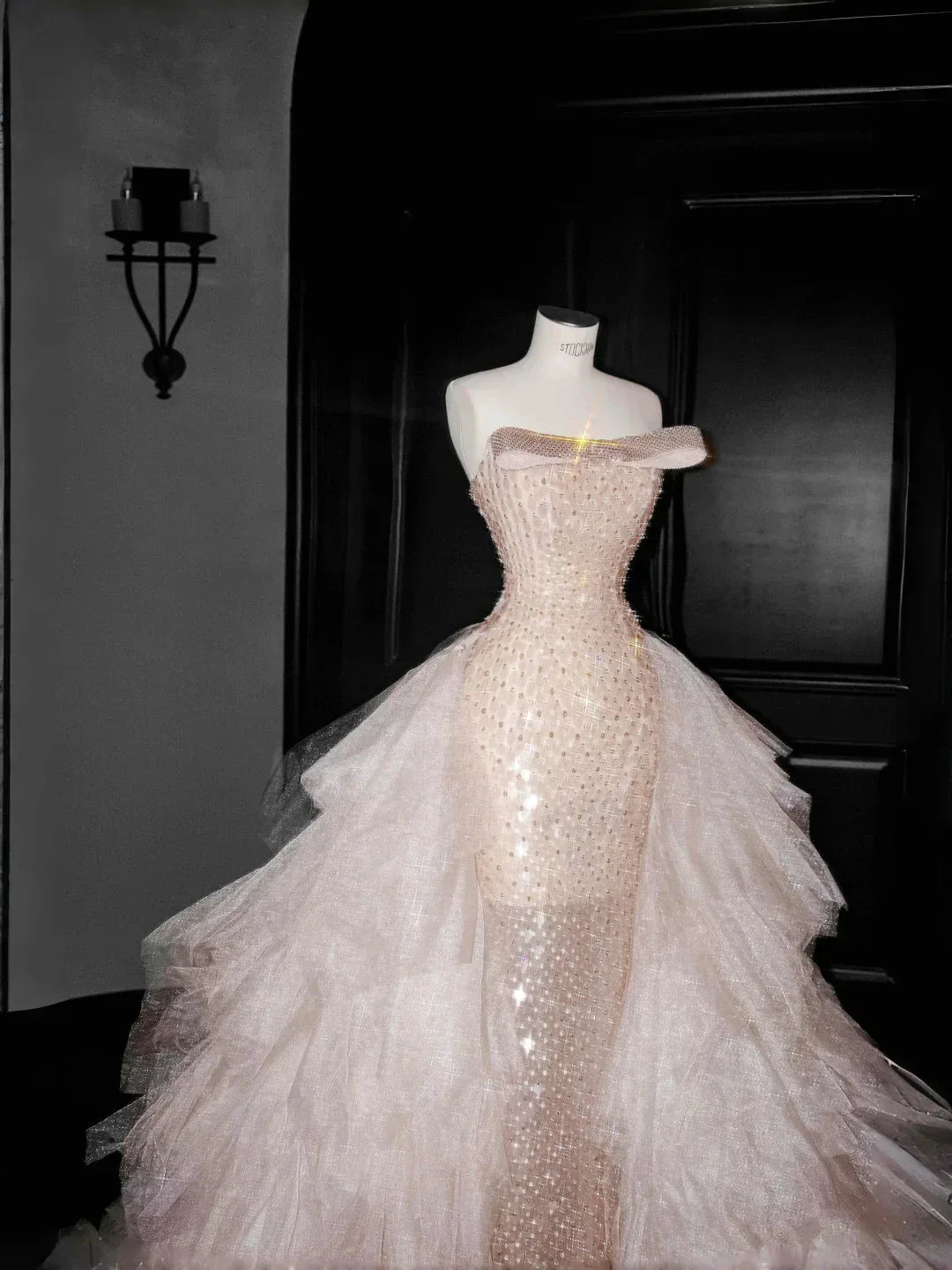 Gorgeous Champagne Tulle Sequins Beaded Sheath Long Prom Dress Evening Dress Y8658 - Image 2