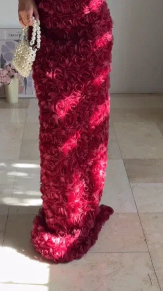 Gorgeous Deep V Burgundy Rose Flowers Sheath Long Prom Dress Evening Dress Y8504 - Image 3