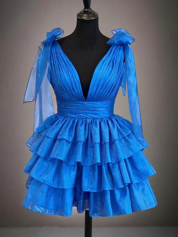 Gorgeous Deep V-neck Layers A Line Homecoming Dresses - Image 3