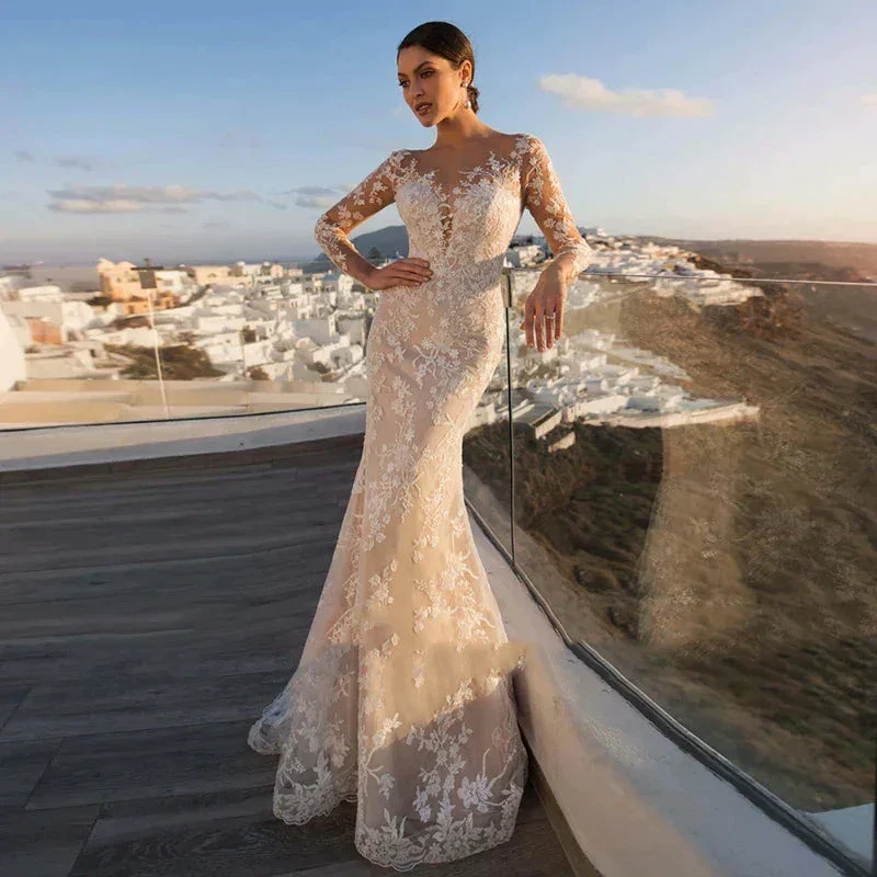 Gorgeous Detachable 2 In 1 Wedding Dress Embroidered Lace On Net With Train Oneck Fullsleeve Vintage Bride Gown Vestido De Novia - Image 3