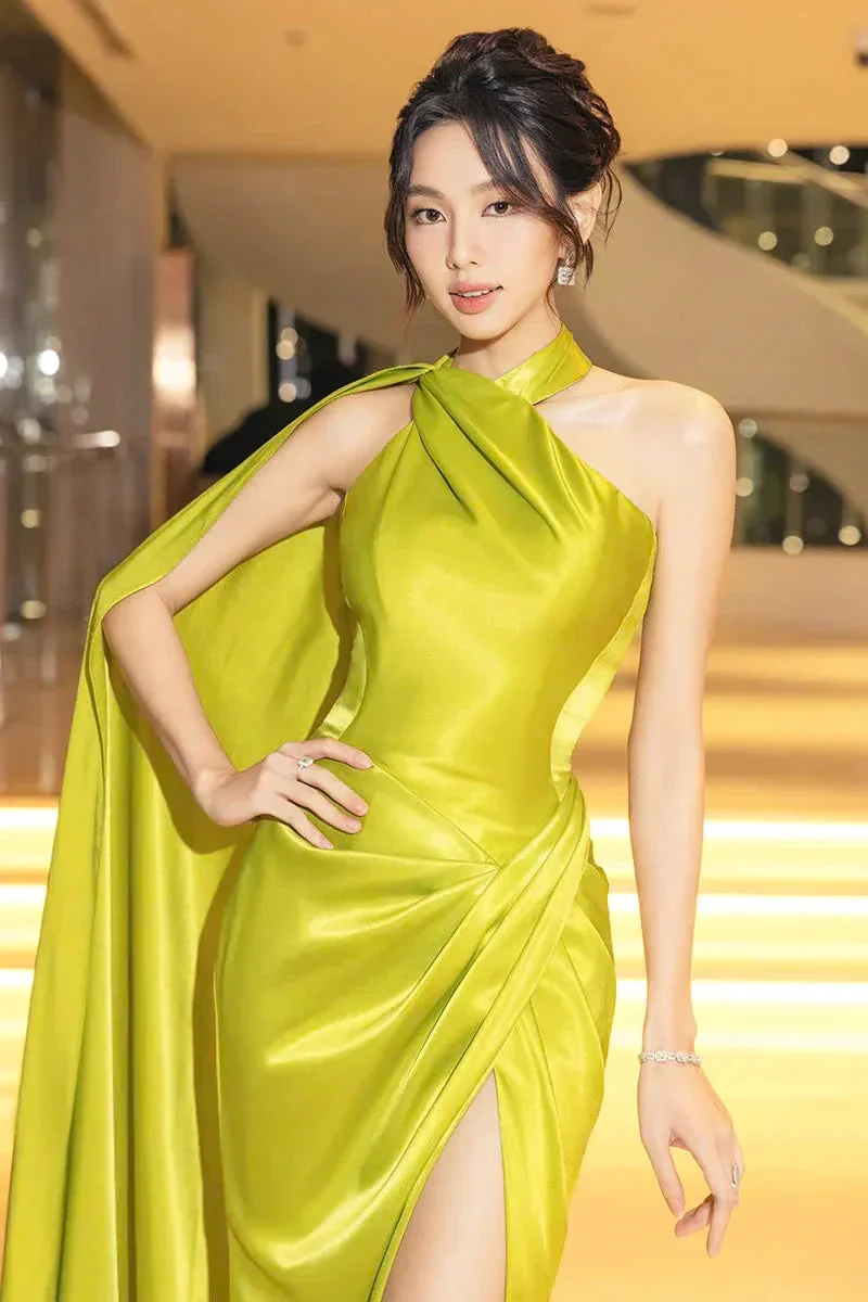 Gorgeous Green Halter Satin Slit Mermaid Prom Dress Long Evening Dress Y8562 - Image 3