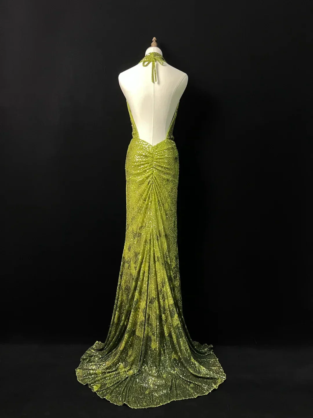 Gorgeous Green Halter Sequins Backless Prom Dress Long Mermaid Evening Dress Y8647 - Image 3
