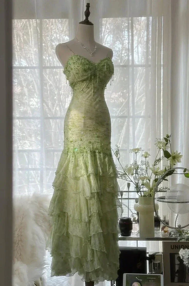 Gorgeous Green Mermaid Sweetheart  Chiffon Beaded Layered Prom Dress Long Evening Dress Y8558 - Image 2