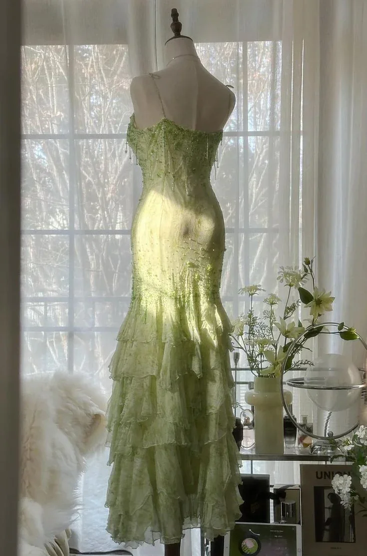 Gorgeous Green Mermaid Sweetheart  Chiffon Beaded Layered Prom Dress Long Evening Dress Y8558 - Image 3