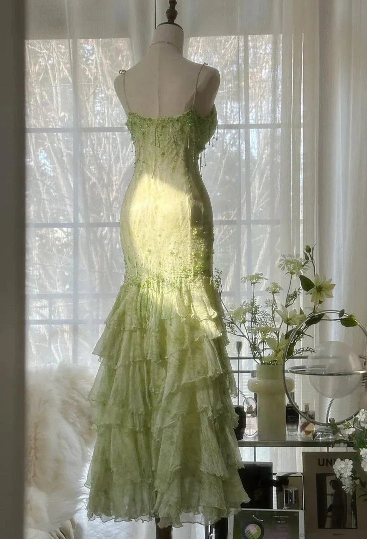 Gorgeous Green Mermaid Sweetheart  Chiffon Beaded Layered Prom Dress Long Evening Dress Y8558 - Image 4