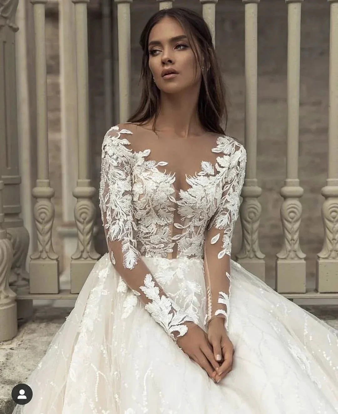 Gorgeous Long A-Line Bateau Appliques Lace Train Wedding Dress with Sleeves - Image 3