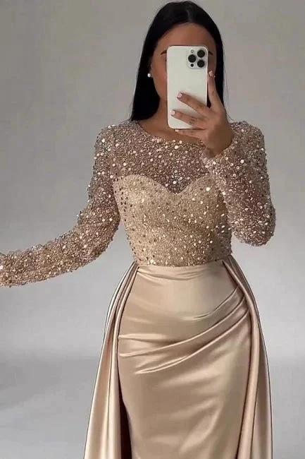 Gorgeous Long A-line Beading Sequined Prom Dresses with Long Sleeves - Image 2