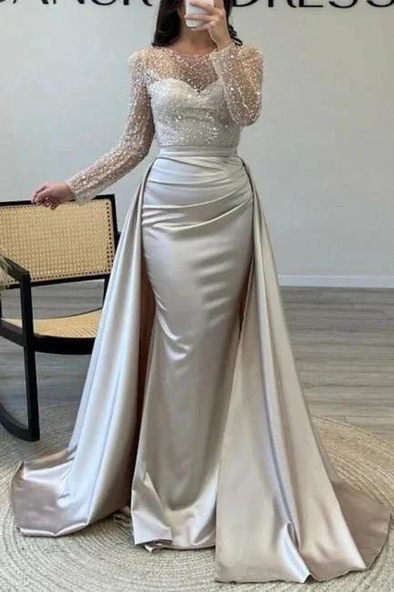 Gorgeous Long A-line Beading Sequined Prom Dresses with Long Sleeves - Image 3