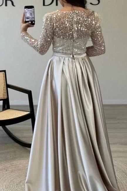 Gorgeous Long A-line Beading Sequined Prom Dresses with Long Sleeves - Image 4