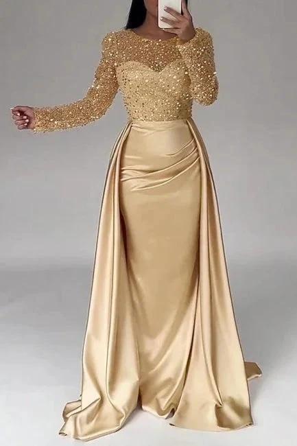 Gorgeous Long A-line Beading Sequined Prom Dresses with Long Sleeves - Image 5