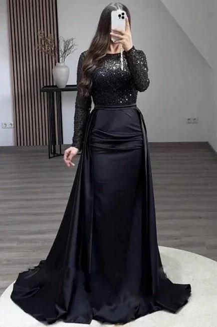 Gorgeous Long A-line Beading Sequined Prom Dresses with Long Sleeves - Image 6