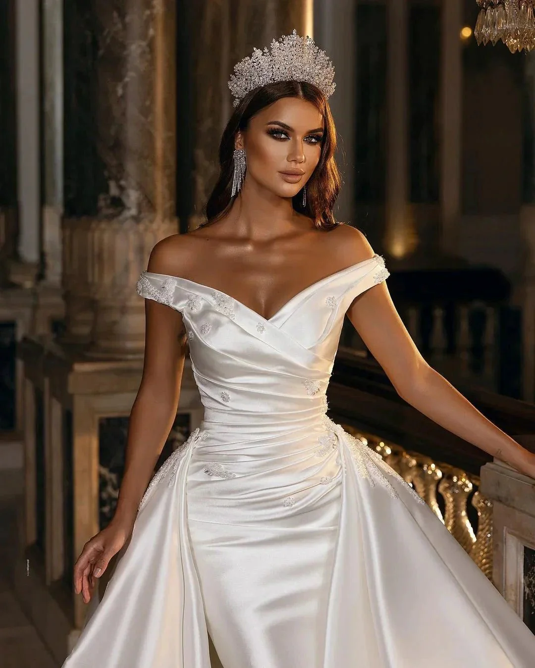 Gorgeous Long A-Line Off-the-shoulder Sweetheart Backless Satin Wedding Dress - Image 2