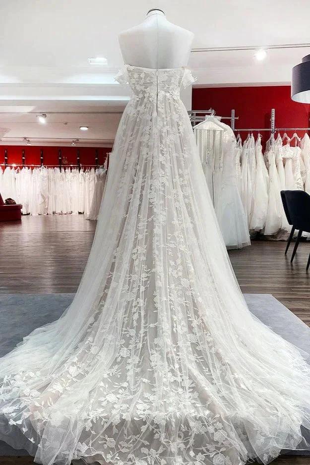 Gorgeous Long A-line Off-the-shoulder Tulle Appliques Lace Wedding Dress - Image 2
