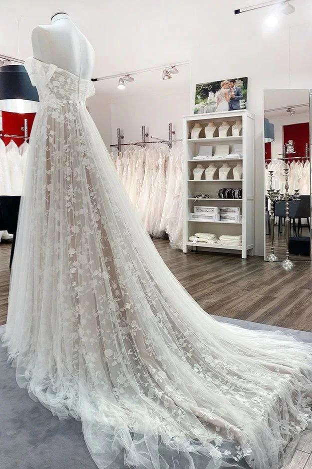 Gorgeous Long A-line Off-the-shoulder Tulle Appliques Lace Wedding Dress - Image 4