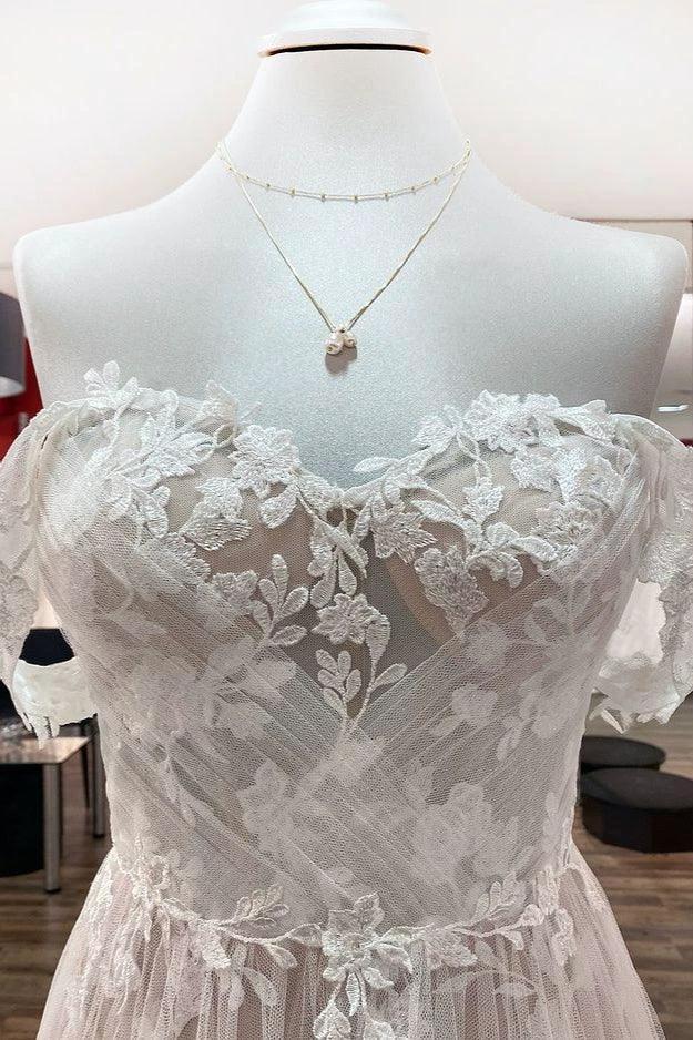 Gorgeous Long A-line Off-the-shoulder Tulle Appliques Lace Wedding Dress - Image 5