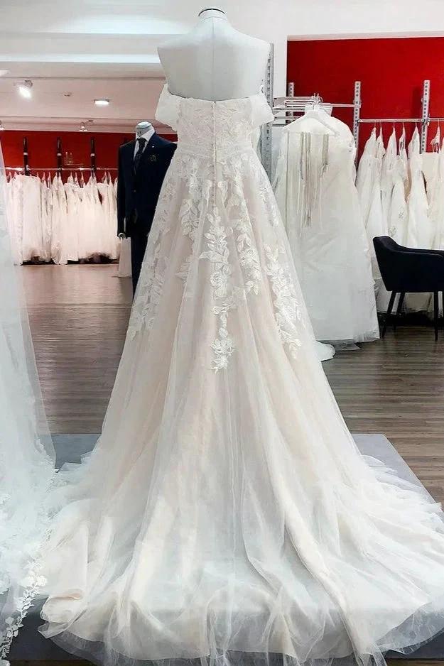 Gorgeous Long A-line Off-the-shoulder Tulle Lace Appliques Wedding Dress - Image 2