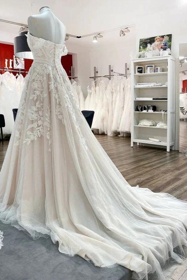 Gorgeous Long A-line Off-the-shoulder Tulle Lace Appliques Wedding Dress - Image 3